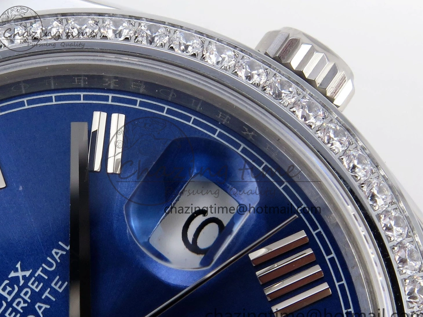 MiroTime 0426 QuickDry DayDate 40 SS GSF Gain Weight Blue Roman Dial Diamonds Bezel on President Bracelet A 1917